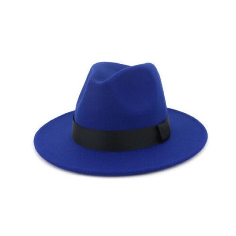 Breathable Solid Color Classic Black Elastic Fedora Hat Unisex Wool Felt Jazz Hats Elegant Men Women Wide Brim Panama Trilby Cap