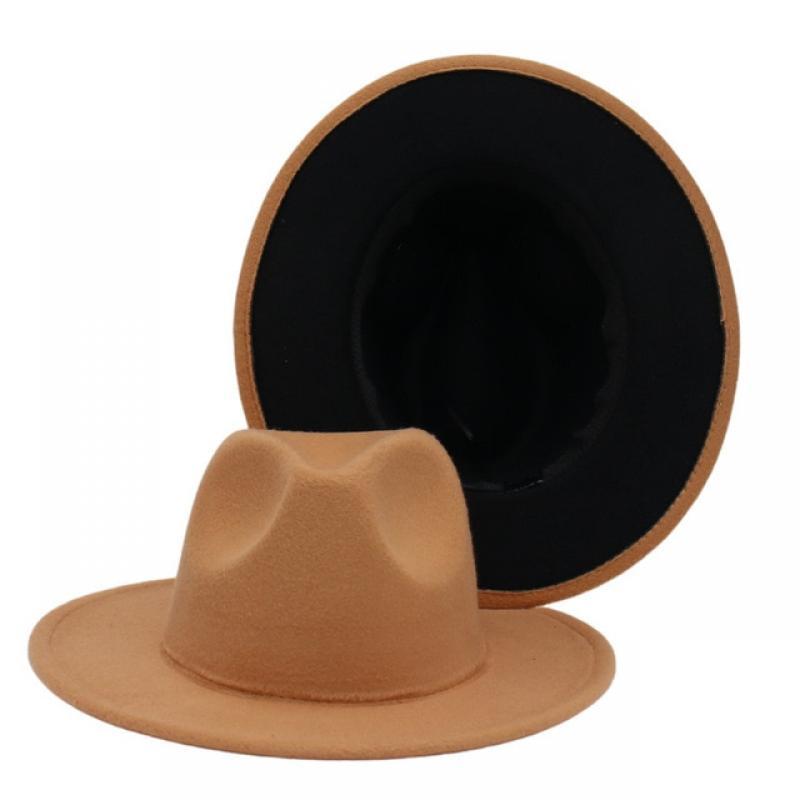 Men Fedoras Unisex Patchwork Fedora Hat Women's Two-color Wide Brim Jazz Top Hat Autumn Winter British Retro Panama Hat Cap
