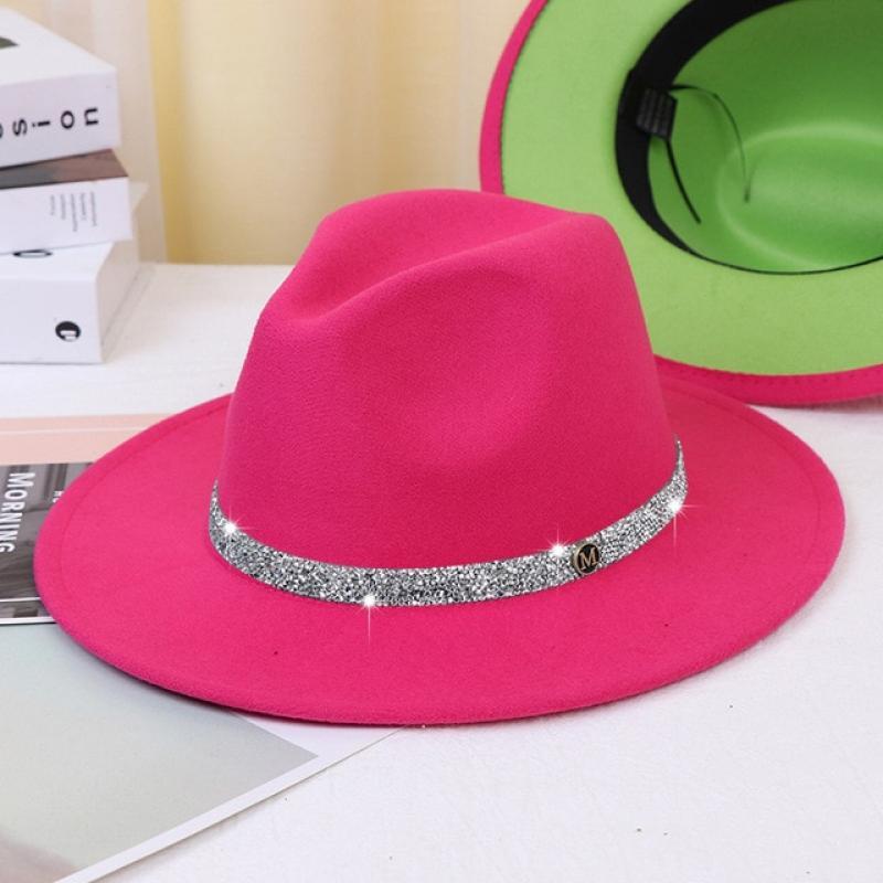 Sky Blue Diamond Band Wool Fedora Hats For Women Jazz Cap Belt Unisex Colorful Fedoras Hat Fashion Church Hat Bucket Hats шапка