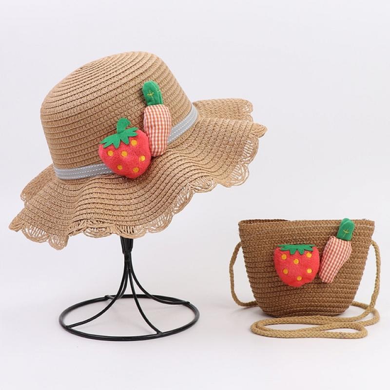 Summer Girls Straw Hat Set Handbag New Flower Sun Hat Straw Hat Panama Gorros Sun Hat Children Baby Girls