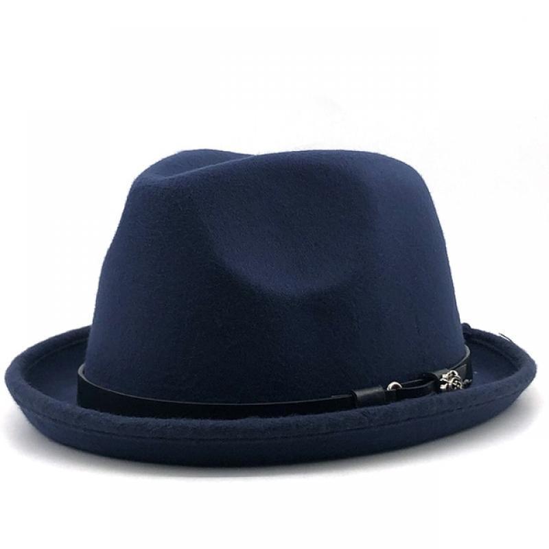 Simple Men's Felt Fedora Hat for Gentleman Winter Autumn Church Roll Up Brim Homburg Dad Jazz Hat