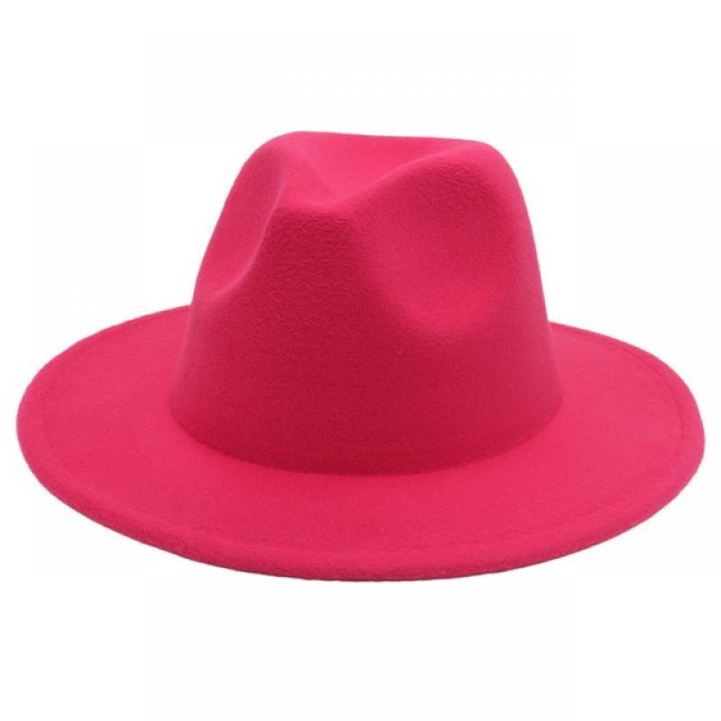 Autumn And Winter Trendy Simple Wool Felt Big Brim Hat Men And Women Woolen Chain Hat British Style Classic Retro Jazz Hat 1pcs