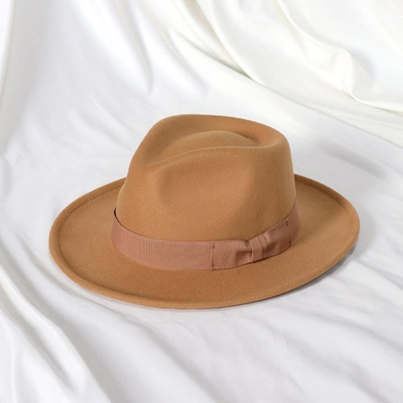 2022 New Fashion Men Fedoras Hat Women's Jazz Hat with Bow Tie Elegant Spring Black Woolen Blend Cap Outdoor Casual Felt Hat