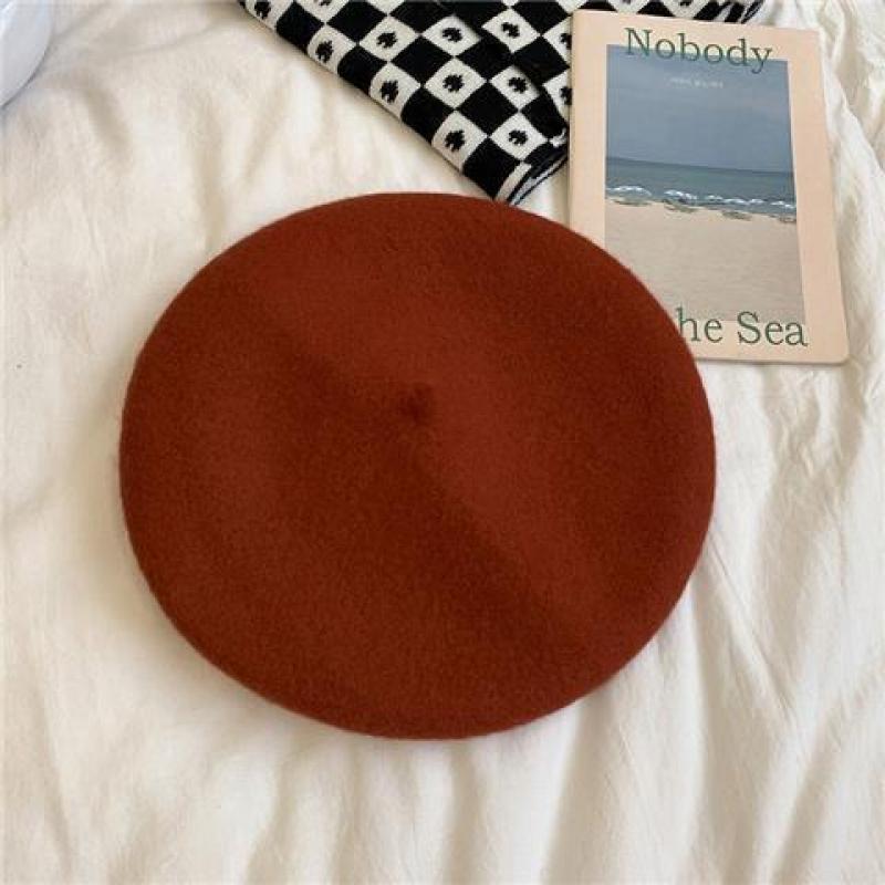 Vintage Plain Beret Cap Beanie Hat French Style Women Girls Wool Blend Winter Flat Elegant Lady Artist Walking Cap Female Bonnet