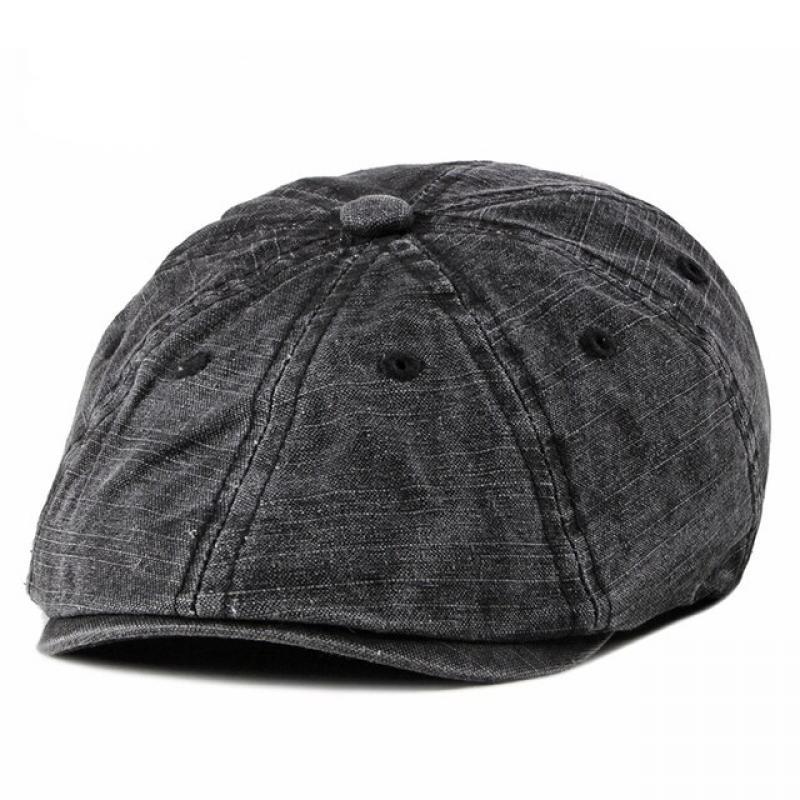 Wuaumx Retro Summer Berets Hat Men Eight-blade Newsboy Cap Women Painter Visors Herringbone Hat Washed Cotton Duckbill Flat Caps