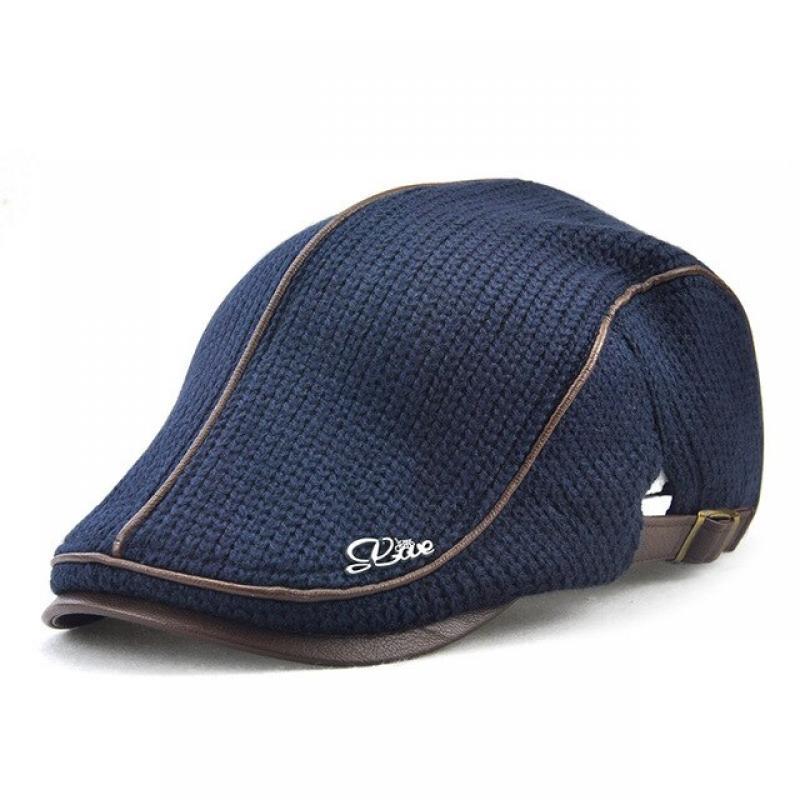 Wuaumx Autumn Winter Crochet Beret Buckle Hats For Men Beret Cap Women Military Visors Thicken Wool Warmer Knitted Cap Casquette