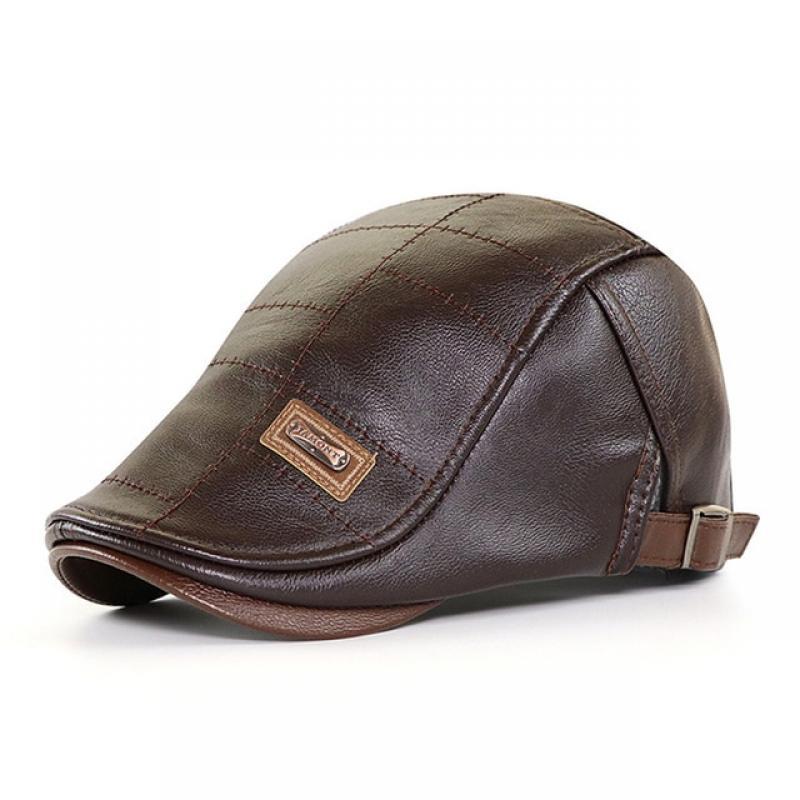 Middle-aged Artist Visor Retro Men Fashion PU Leather Beret Hats Spring Summer England Beret Hat Warm Flat Peaked Cap Adjustable