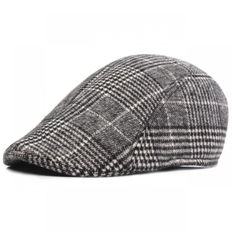 Men's Cotton Plaid Berets Caps Middle-Aged Autumn Winter Hats Boina Herringbone Newsboy Baker Boy Hat Women Tweed Flat Cap