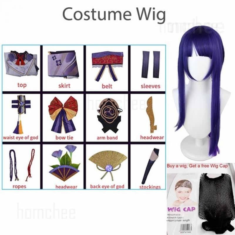 HomChee COS Game Genshin Impact Cosplay Costume Raiden Shogun Baal Outfits Dress Wig Headwear Raiden Ei Cosplay for Genshin