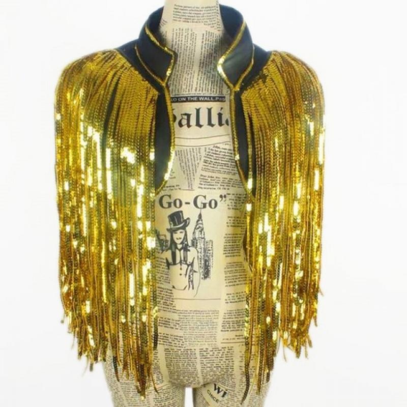 Beyonce Bar Singer DS Costume Men'S Flash Drill Super Long Fringe Tassel Vest Jacket Men Rave Clothes Jazz Sequin Tops DNV10064
