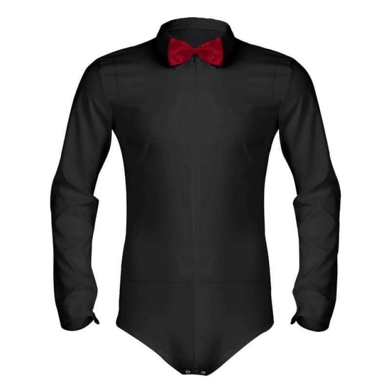 Mens Latin Ballroom Costume Modern Dance Shirts Bodysuit with Bowtie Rumba Samba Leotard Dancewear Competition Clothes