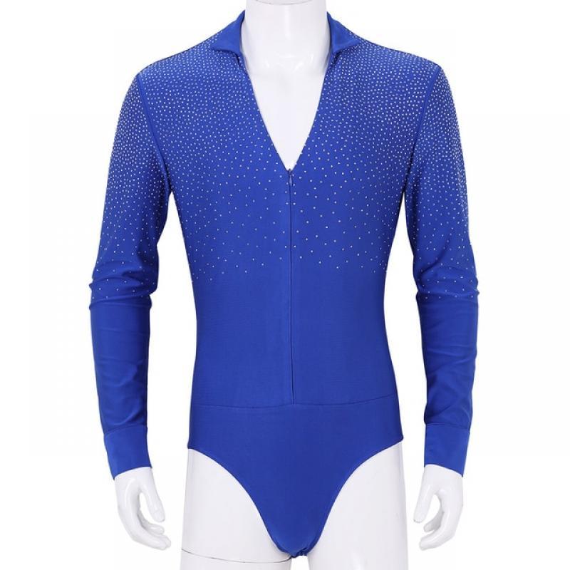 Mens Latin Dance Shirt Rhinestone V-Neck Men Dance Shirt Ballroom Latin Dancing Clothes Professional Competition Dancewear