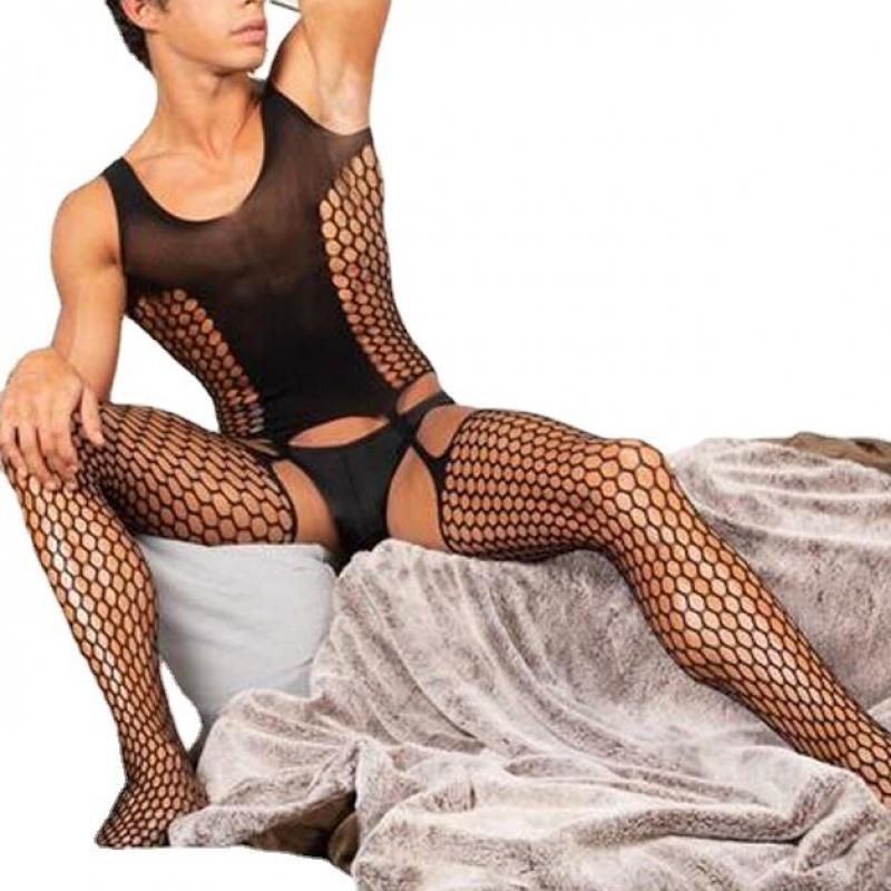 Fetish Underwear for Men's Body Stockings Man Fishnet Bodysuits Crotchless Lingerie Sissy Jumpsuit Male Erotic Porno Sleepwear
