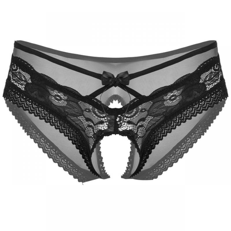 Men Sheer Lace Briefs G-string Panties Gay Sissy Lingerie Underwear Bowknot HollowOut Crotchless Underpants Hot Exotic Nightwear
