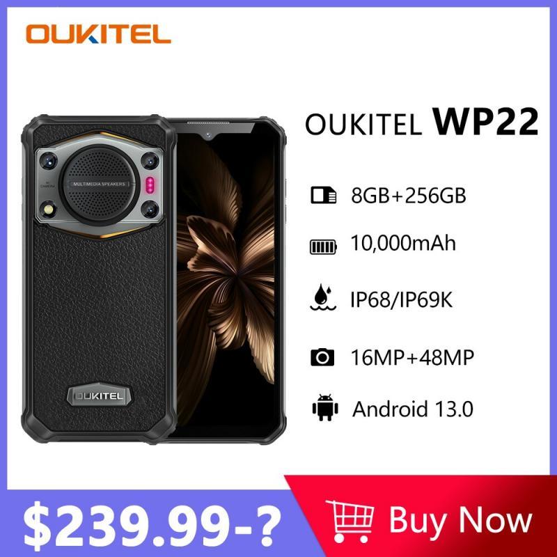 Oukitel WP22 Smartphone Android 13 6.58" FHD 10000 mAh Mobile Phones 8GB +256GB 48MP Camera Helio P90 Rugged Phone