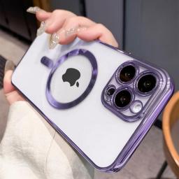 Fashion Plating Magnetic For Magsafe Wireless Charger Case For IPhone 14 13 12 11 Pro XS Max X XR 7 8 Plus Silicone Clear Cover