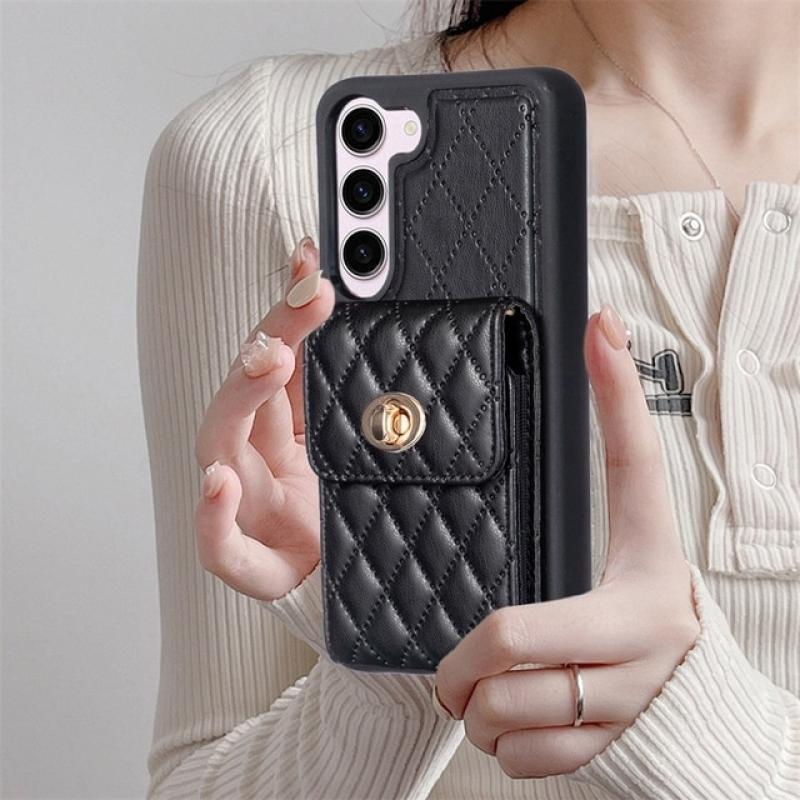Small Fragrant Wind Organ Card Bag Buckle Wallet Leather Case For Samsung Galaxy A13 A14 A34 A52 A53 A54 S23 Ultra S22 S21 FE