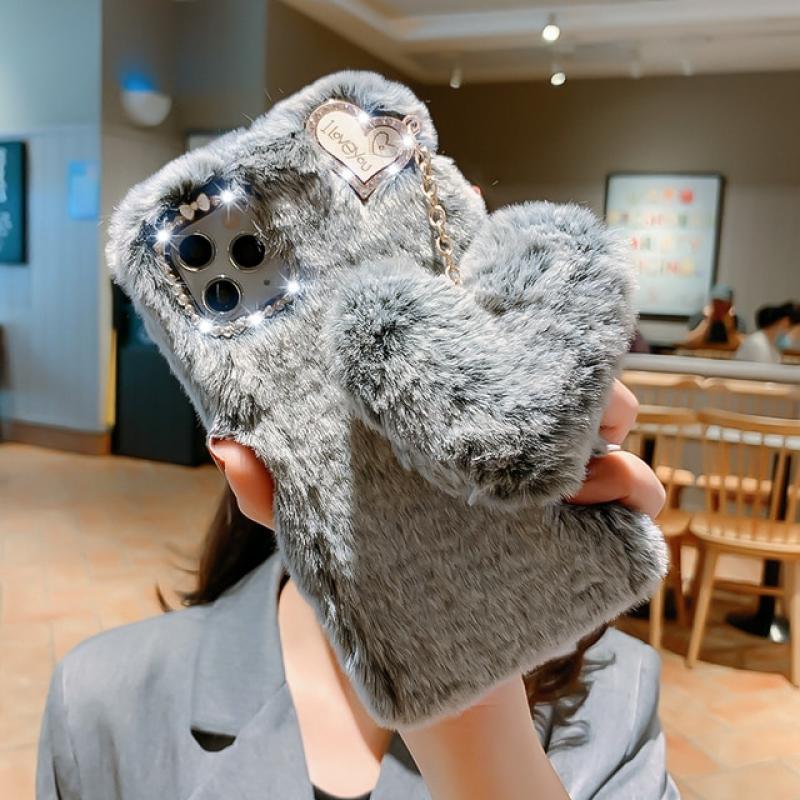 For Samsung A12 S22 Pro S21 Ultra S20 FE S10 Lite S9 S8 S7 A50 A70 A51 A71 A21S Luxury Love Pendant Plush Soft Phone Case Coque