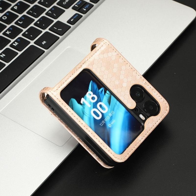 Card Slot Holder Leather Cover for OPPO Find N2 Flip 5G CPH243 n2flip findn2flip Geometric Wallet Non-Slip Shockproof Phone Case