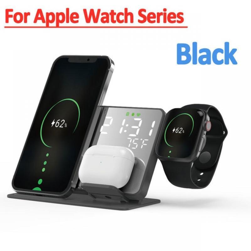 100W Wireless Chargers Stand 4 In1 LED Digital Alarm Clock Fast Charging Dock Station For iPhone 14 13 iWatch 8 SamsungS21 S20