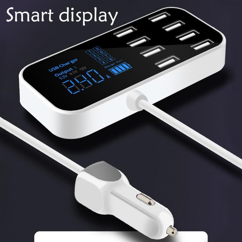Car USB Charging Station 8-Ports DC 12-24V Multi Port USB C Hub Charger with LCD Display for iPhone Android Samsung