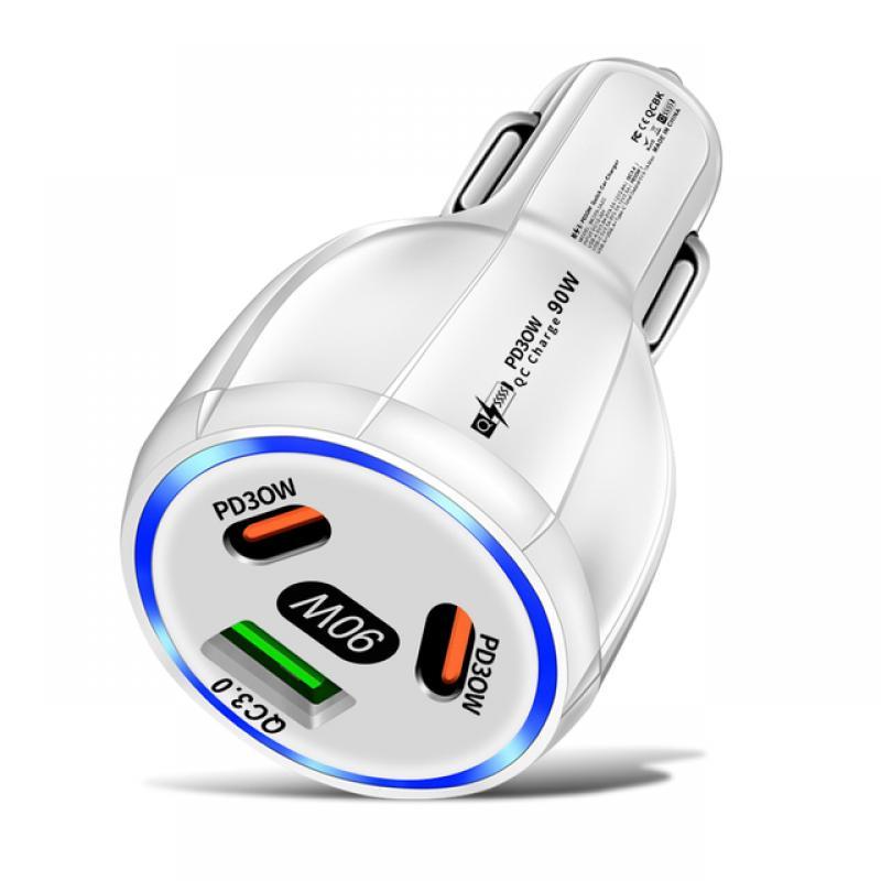 90W USB Car Charger 3 Port PD Type C Fast Charging Car Phone Adapter For iPhone 14 13 Xiaomi Samsung Quick Charge Charger In Car