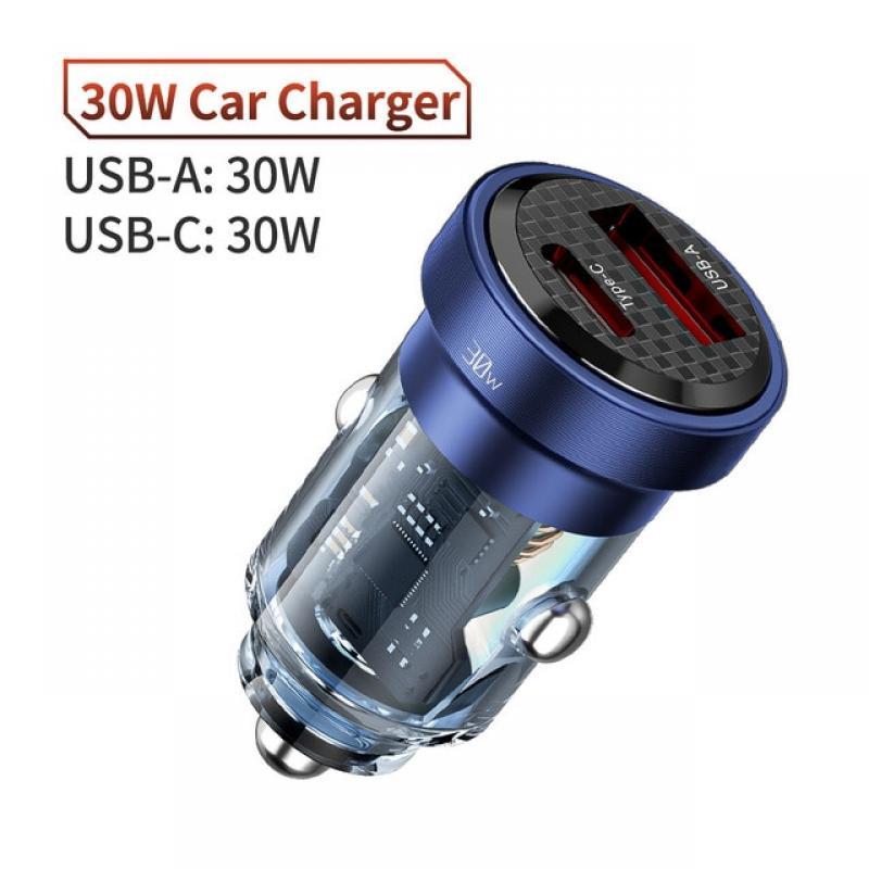 Dual Ports PD 30W Car Charger USB Type C Car Phone Power Adapter Fast Charging Charger For iPhone 14 13 iPad Pro Xiaomi Samsung