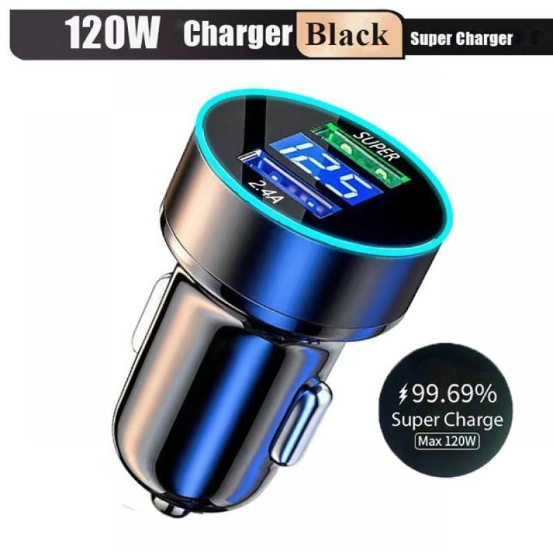 USB Car Charger Dual Ports 120W Super Fast Charging Adapter for Samsung Galaxy Xiaomi Huawei iPhone 13 12 11 Pro Max 7 8 Plus