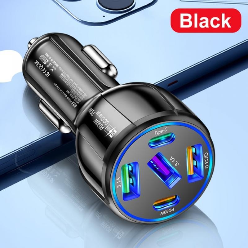 5 Ports 75W USB Car Charger Fast Charging PD Quick Charge 3.0 Type C Cell Phone Chargers in Car For iphone Xiaomi Huawei Samsung