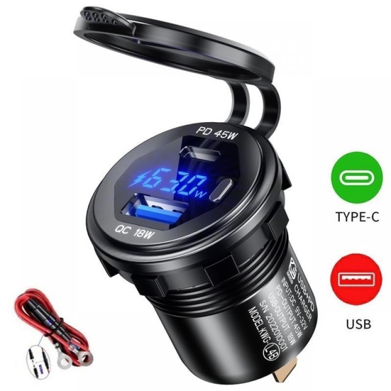 90W Dual USB Charger Socket Power Outlet Adapter 12V 24V Waterproof Dual USB Ports Fast Charge for Car Boat SUV Sedan RV