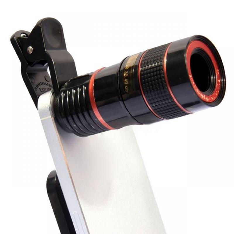 Mobile Phone Telescopic Camera 8X Camping Birdwatching Clip Smartphone Lens Backpacking Long Focal Telephoto Black