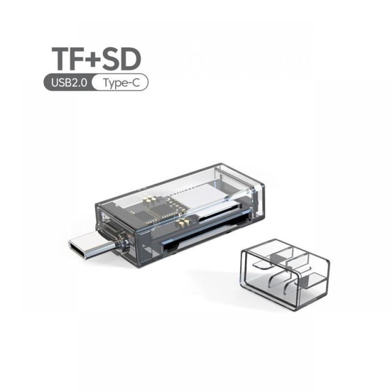 Transparent USB Type-C SD Mini TF Card Reader Dual Card Reader Smart Cardreader for Cellphone SD Card Adapter Laptop Accessories
