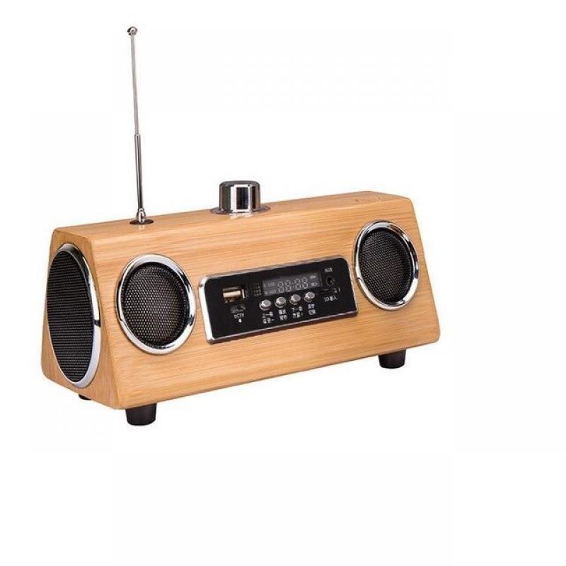 Retro Bamboo Bluetooth Speaker Portable Radio Double Horn Subwoofer Mobile Phone Wireless Card U Disk boombox with Remote Contro