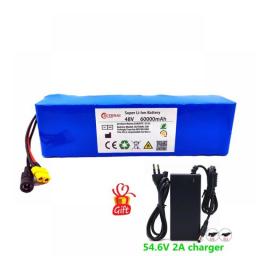 New 48V 60000mAh 1000w 13S3P XT60 48V Lithium Ion Battery Pack 60Ah For 54.6v E-bike Electric Bicycle Scooter With BMS+charger