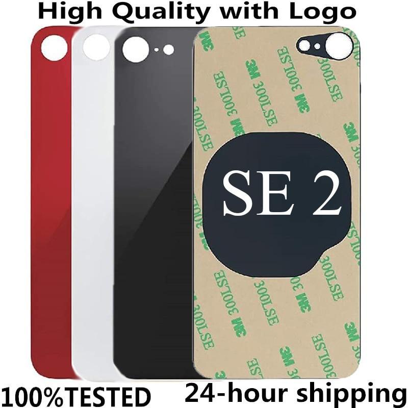 For iPhone SE2 Back Cover Glass Panel Replacement Parts High Quality With logo Housing Battery Cover Big Hole Rear Glass+3M Tape
