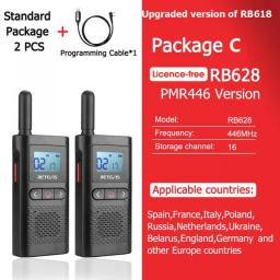 Retevis Mini Walkie Talkie Rechargeable Walkie-Talkie 2 Pcs Included PTT PMR446 Long Range Portable Two-way Radios For Hunting
