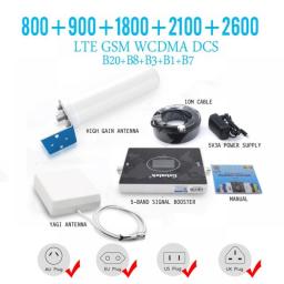 Lintratek 5 Band Signal Booster Repeater 800 900 GSM 2100 1800 LTE 2600 4band B20 B8 B1 B3 B7 2G 3G 4G Internet Signal Amplfier