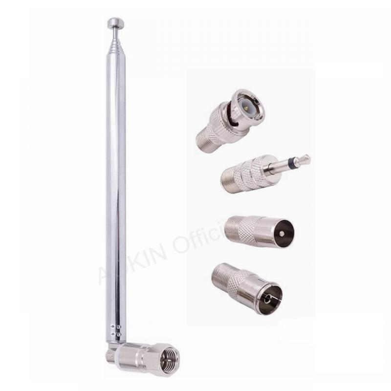 FM Antenna Telescopic 75 Ohm Screw F Type Plug Antenna with PAL BNC 3.5mm Jack Connector Adapter FM Radio Antenna for Amplifier