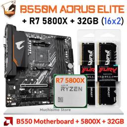GIGABYTE B550M AORUS ELITE Motherboard + RYZEN 7 5800X + 32GB DDR4 3600MHz RAM Combos Socket AM4 AMD B550 Mainboard Overlocking