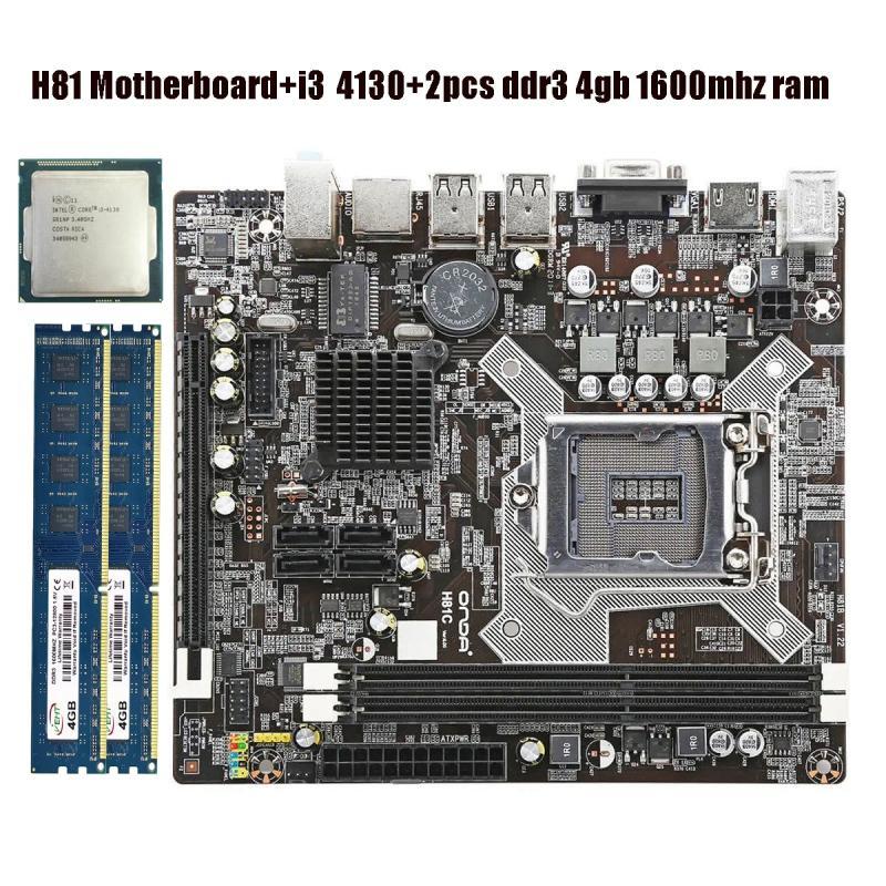 H81M-E/M51AD/DP MB Intel H81 PC Motherboard LGA 1150 MATX 1150 Motherboard+i3 41300CPU+2pcs ddr3 4gb 1600mhz ram Mainboard H81