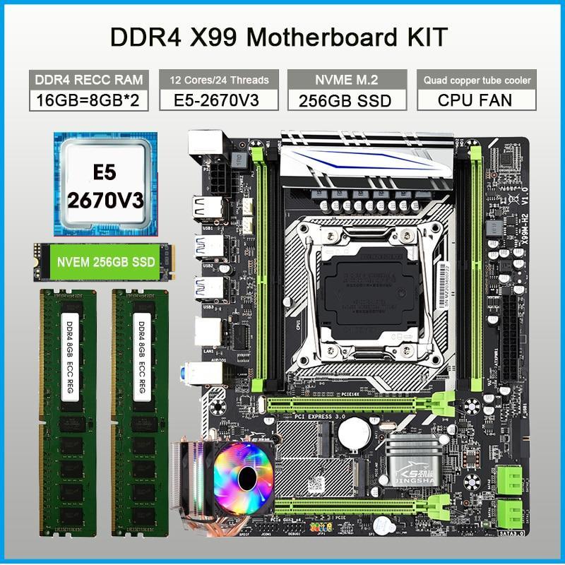 JINGSHA X99 Motherboard KIT E5 2670 V3 LGA2011-3 processor 2pcs X 8GB =16GB 2400mhz Ram ddr4 RECC NVME 256GB M.2 and CPU Cooler