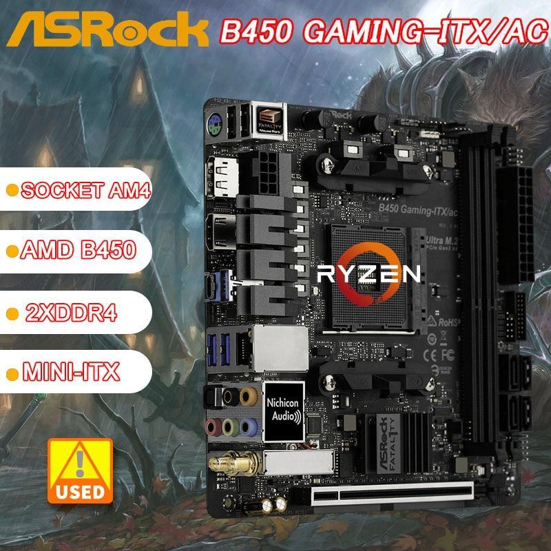 B450 B450M Motherboard ASRock B450 GAMING-ITX/AC Socket AM4 For Ryzen 5000 G-Series cpu 2xDDR4 PCIe 3.0 64GB USB 3.1M.2 Mini-ITX