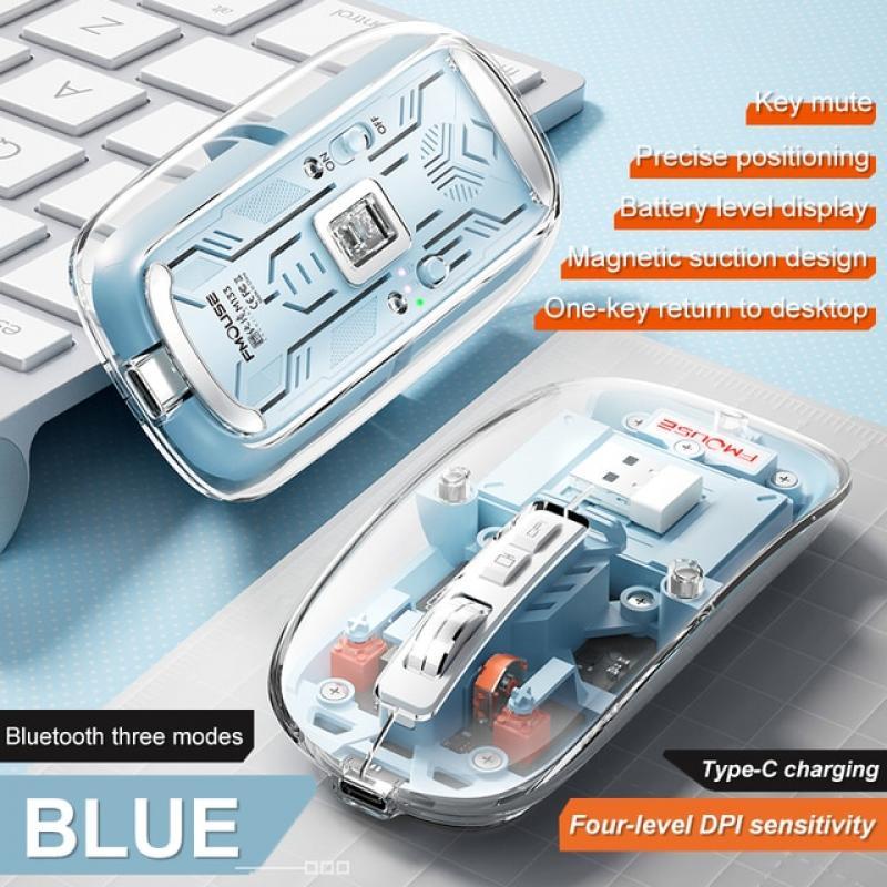 2023 New Transparent Mouse Wireless Bluetooth Three-mode Magnetic Suction Mute Rechargeable Mouse For Tablet PC Notebook Office