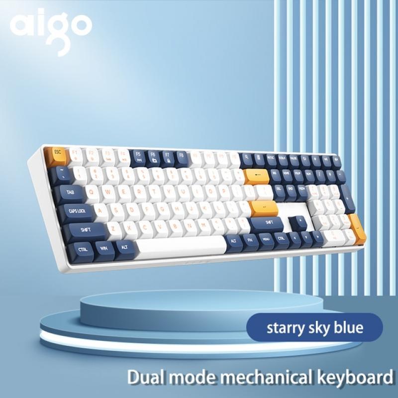 Aigo A108 Gaming Mechanical Keyboard 2.4G Wireless USB Type-c Wired Yellow Switch 110 Key Hot Swap Rechargeable Gamer Keyboard