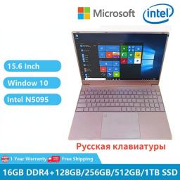 Woman Laptop Windows 10 Office Education Gaming Notebook Pink 15.6“11th Gen Intel Celeron N5095 16G RAM 1T Dual WiFi Narrow Side