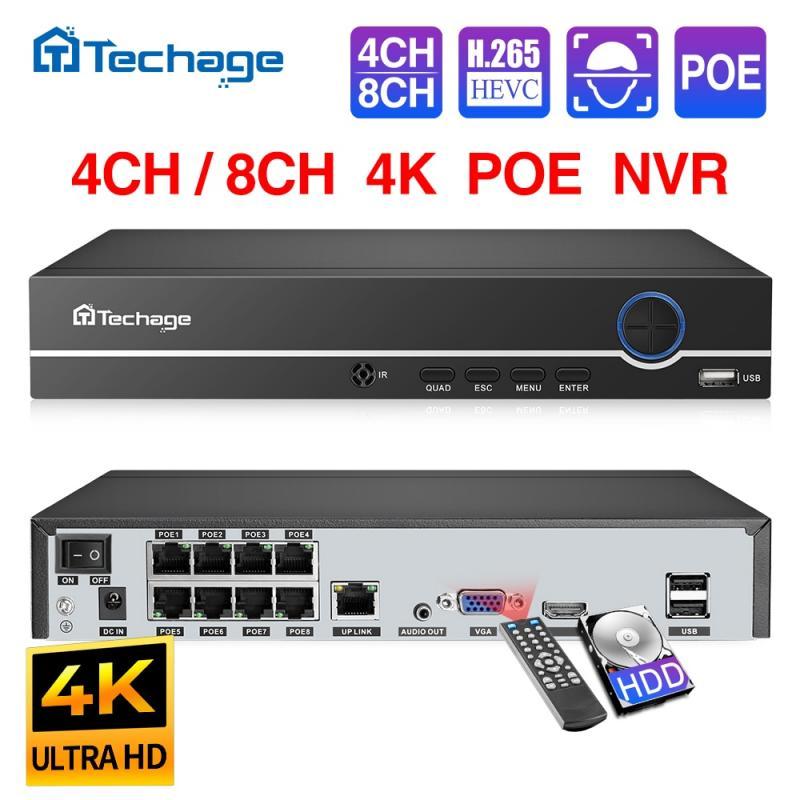 Techage H.265 8CH 4MP 5MP 1080P 4K POE NVR Audio Out Security Surveillance Network Video Recorder Up to 16CH For POE IP Camera