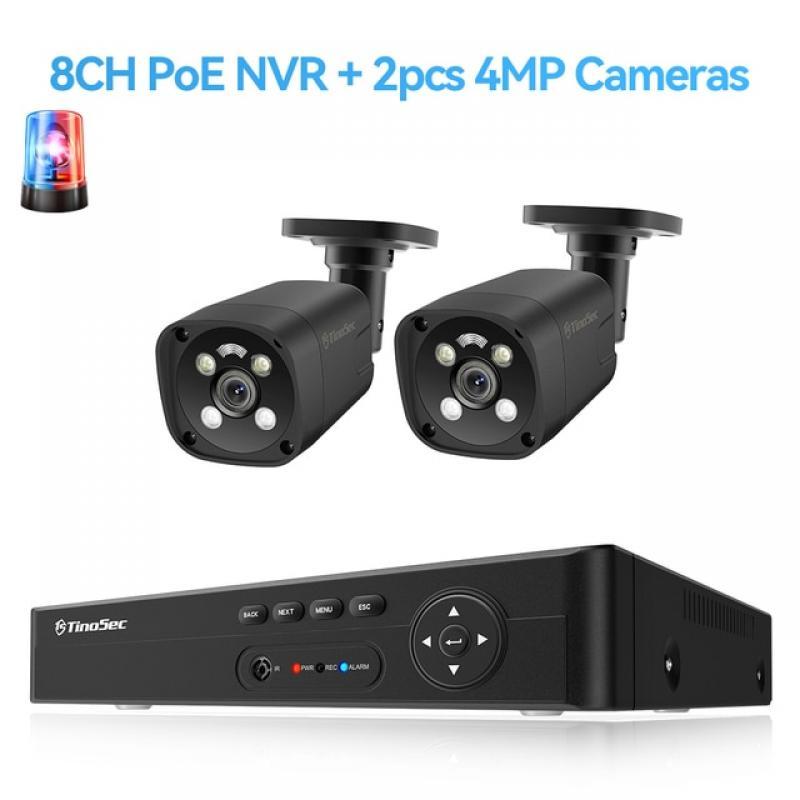 TinoSec H.265 8CH NVR 4MP Security IP Camera System Face Detect Outdoor Bullet AI Camera 2-way Audio Color Night Vision P2P CCTV