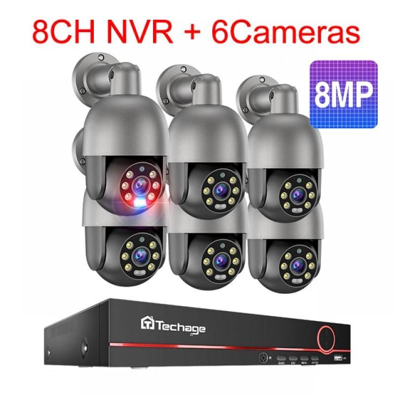 Techage 8CH 4MP 5MP 8MP PTZ Security POE IP Camera System Outdoor AI Human Detection Two Way Audio Video Surveillance Camera Kit