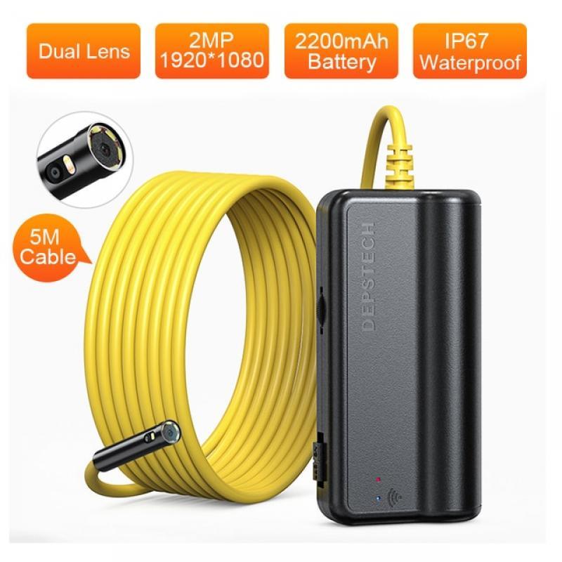 DEPSTECH Dual Lens 2MP 5MP Wireless Endoscope Camera Snake Inspection Zoomable Camera WiFi Borescope for Android & iOS Tablet