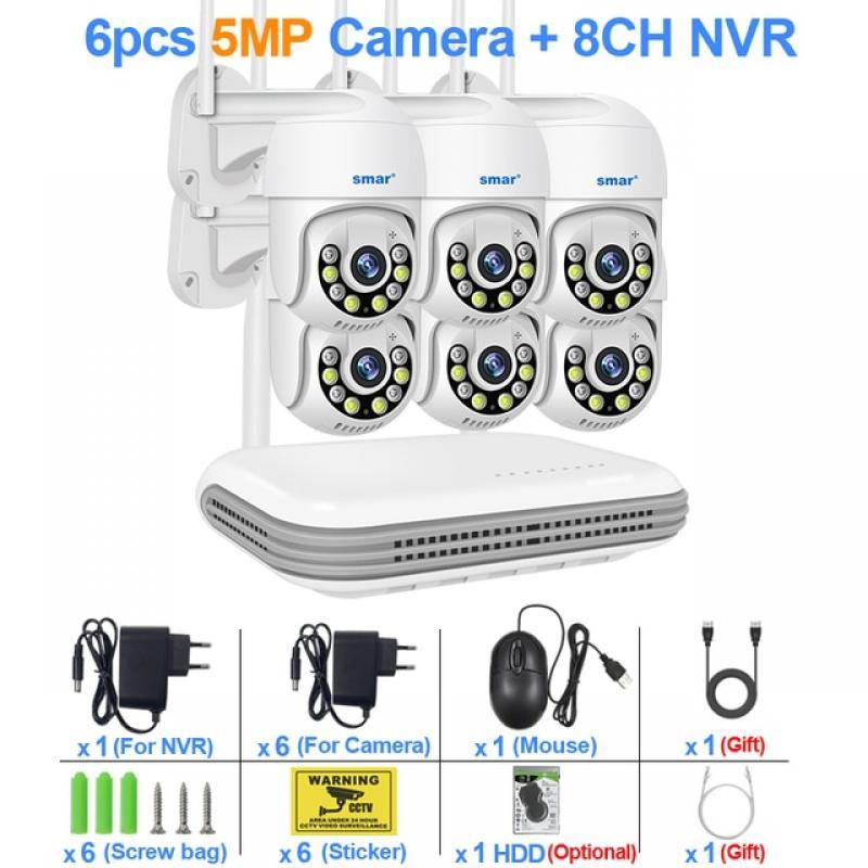 Smar 8CH NVR 5MP Wireless Camera Kit Two Way Audio 1080P Outdoor PTZ WiFi Color Night Vision Video Surveillance System Set ICsee